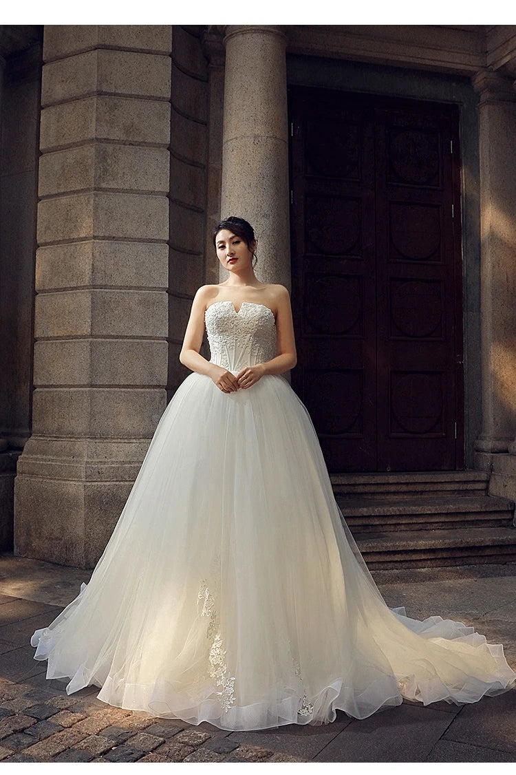 Strapless Wedding Dress 2025autumn New Style Elegant and Graceful Bride Slimming Palace Style Sexy Lace Puffy Dress Formal Dress Badiee Stylez