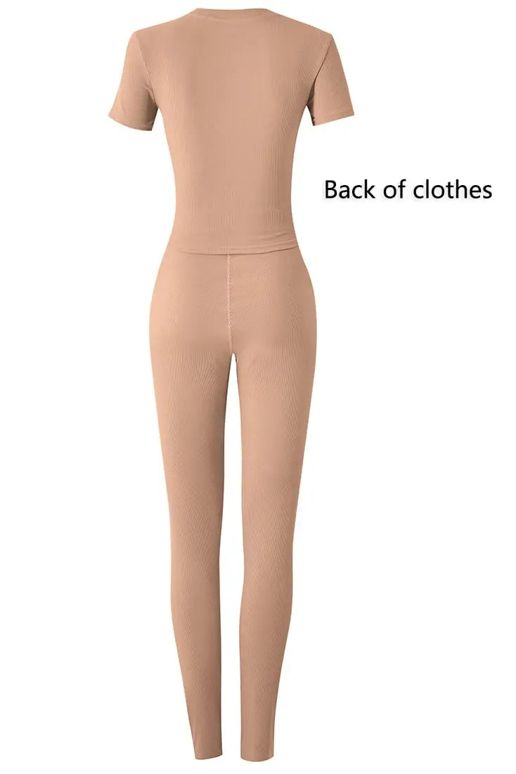 Lounge Wear Ribbed Casual 2 Piece Summer Shorts Set For Women Sleeve Top+Elastic Leggings Outfits