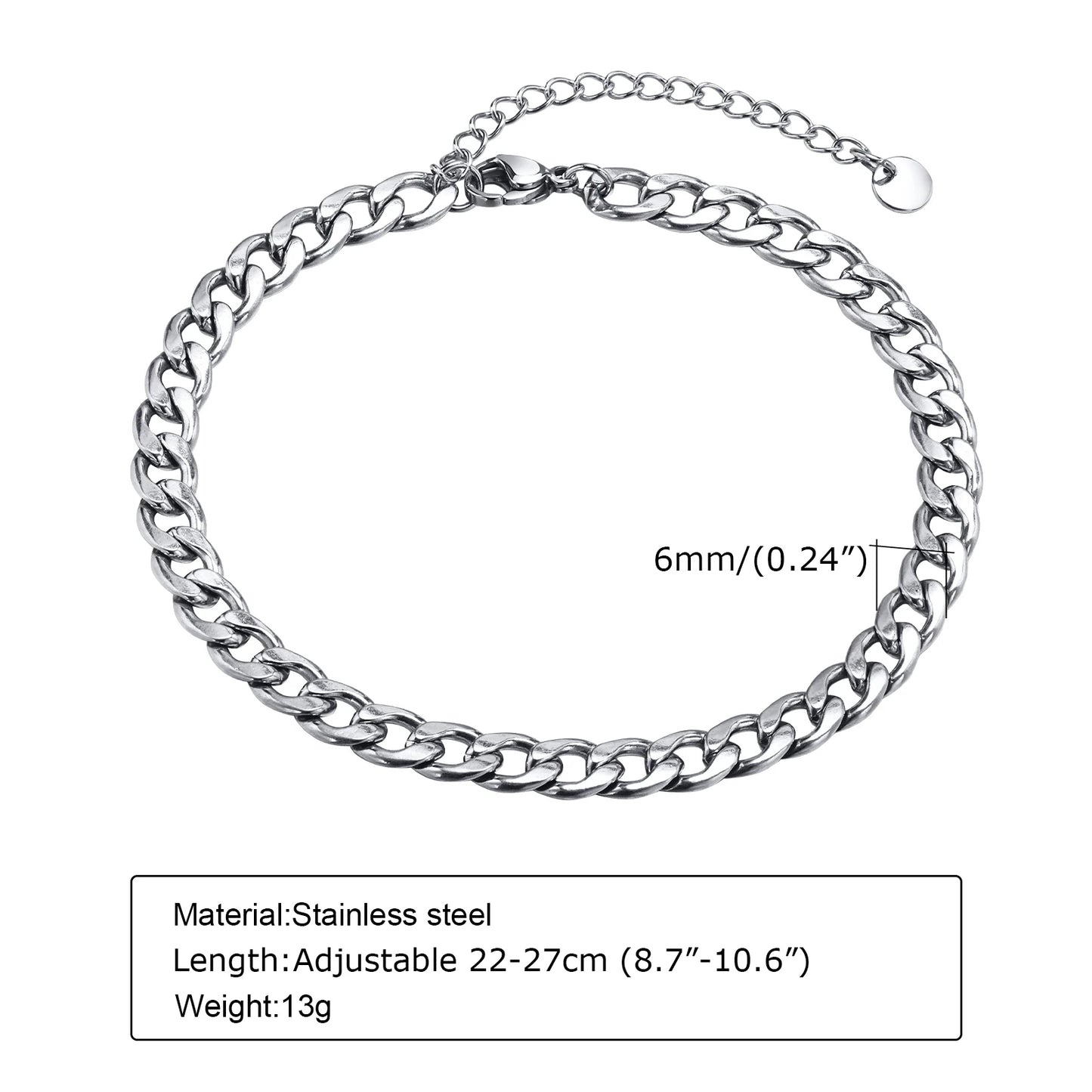 Waterproof Stainless Steel Cuban Wheat Chain Anklet Bracelets for Men, Summer Holiday Beach Foot Gifts Jewelry,Length Adjustable Badiee Stylez