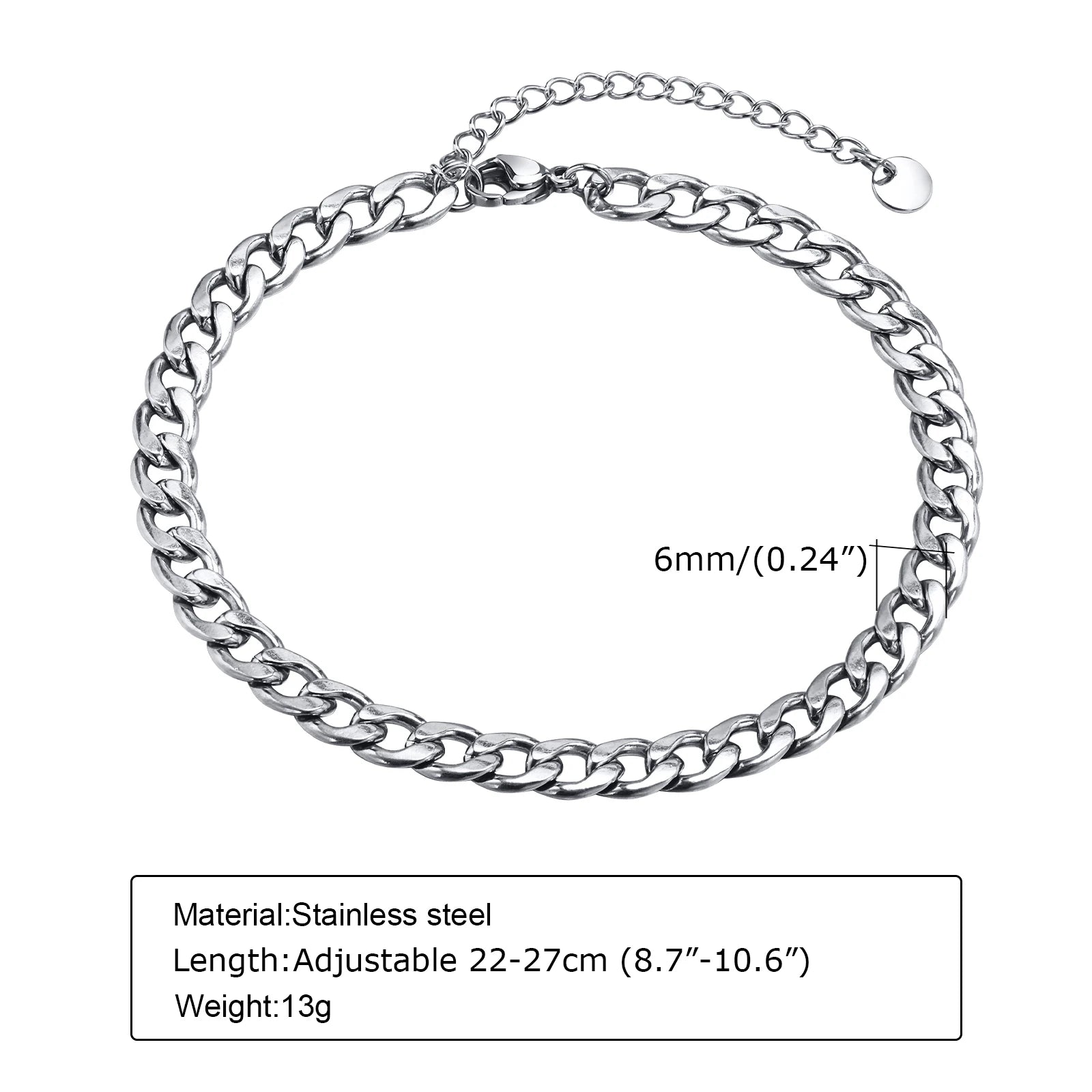 Waterproof Stainless Steel Cuban Wheat Chain Anklet Bracelets for Men, Summer Holiday Beach Foot Gifts Jewelry,Length Adjustable Badiee Stylez