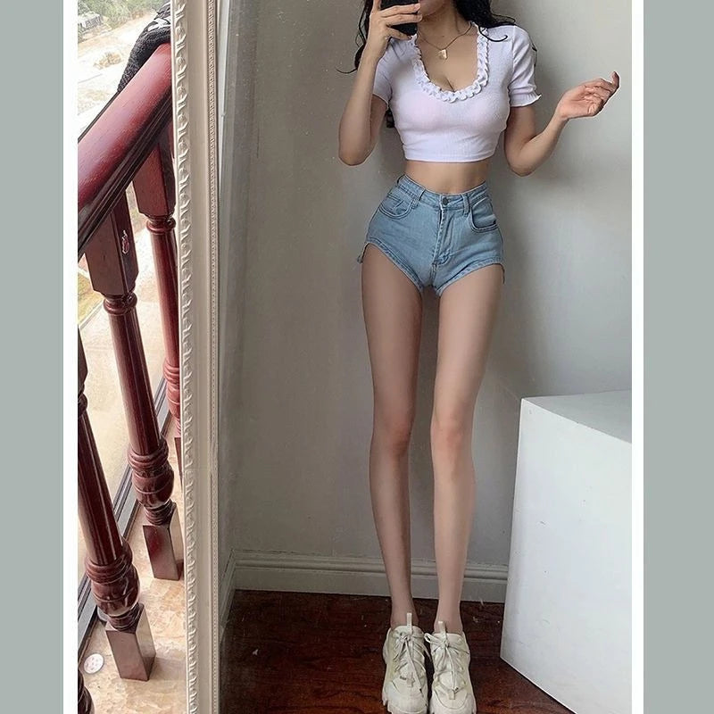 Elasticty Women's Denim Shorts Skinny Booty Tight New In Female Short Jeans Pants for Summer XXL Youthful Korean Style Comfy XL