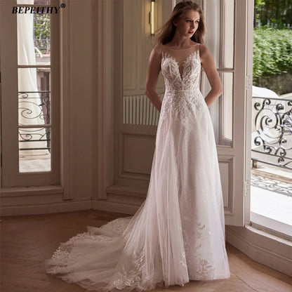 BEPEITHY Customized Strapless A Line Off Shoulder Long Sleeves Bride Ivory Wedding Dresses Glitter Court Train Bridal Gown 2025 Badiee Stylez