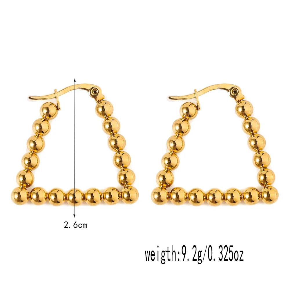Stainless Steel Women's Hoop Earrings, Non Fading Fashionable Gold Color Metal Bead Earrings, Classic Jewelry Accessories RH140 D CHINA