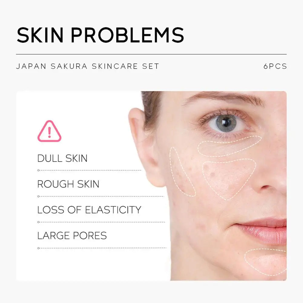 6pcs/Set Sakura Skin Care Sets Face Cream Serum Toner Facial Cleanser Sunscreen Eye Cream Face Skin Care Set Product Gift box Badiee Stylez