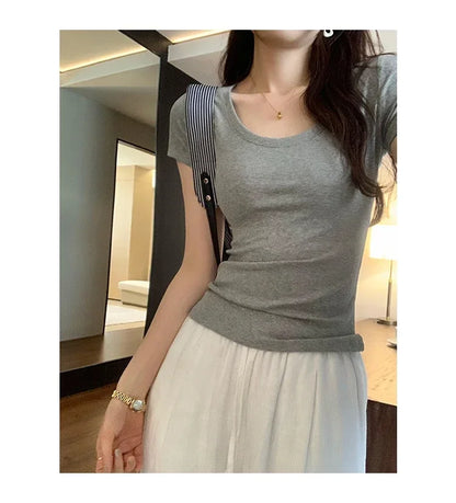 Femme 2025 Summer Casual Cotton T Shirt For Women Short Sleeve Tshirts Fashion Womens Clothing Slim Basic O Neck Y2K Tee Shirt
