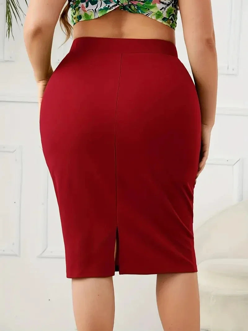 2025 Summer Plus Size Solid Slim Skirt Casual High Waist Slit Skirt Women's Plus Size Clothing