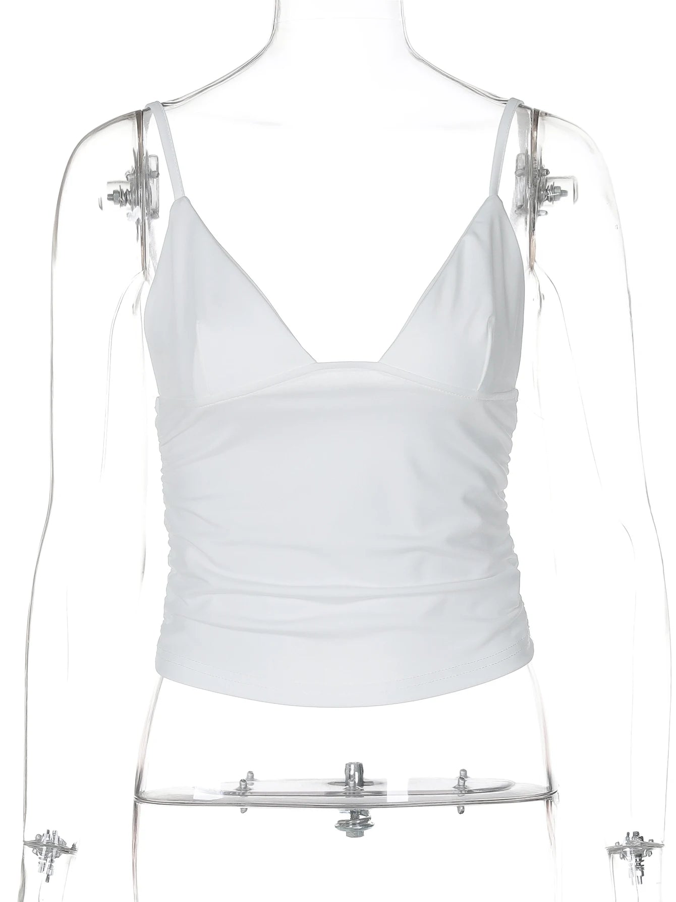 Hugcitar V Neck Solid Ruched Sexy Slim Y2K Crop Tank Top Summer Women Fashion Casual New Clothes Streetwear Beach Vacation