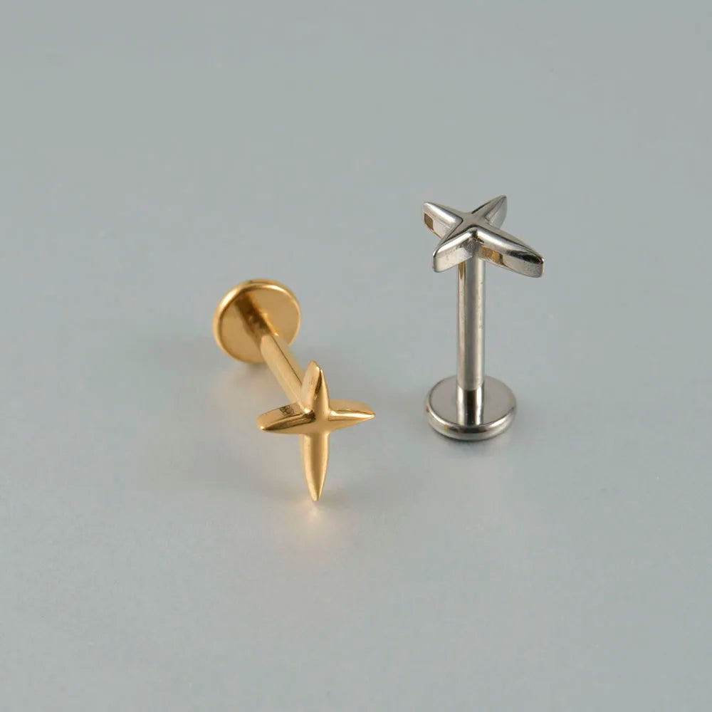 ASTM F136 Solid Titanium Internally Threaded Cross Cz Cartilage Earrings Stud Helix Tragus Lobe Piercing Labret Lip Ring Jewelry