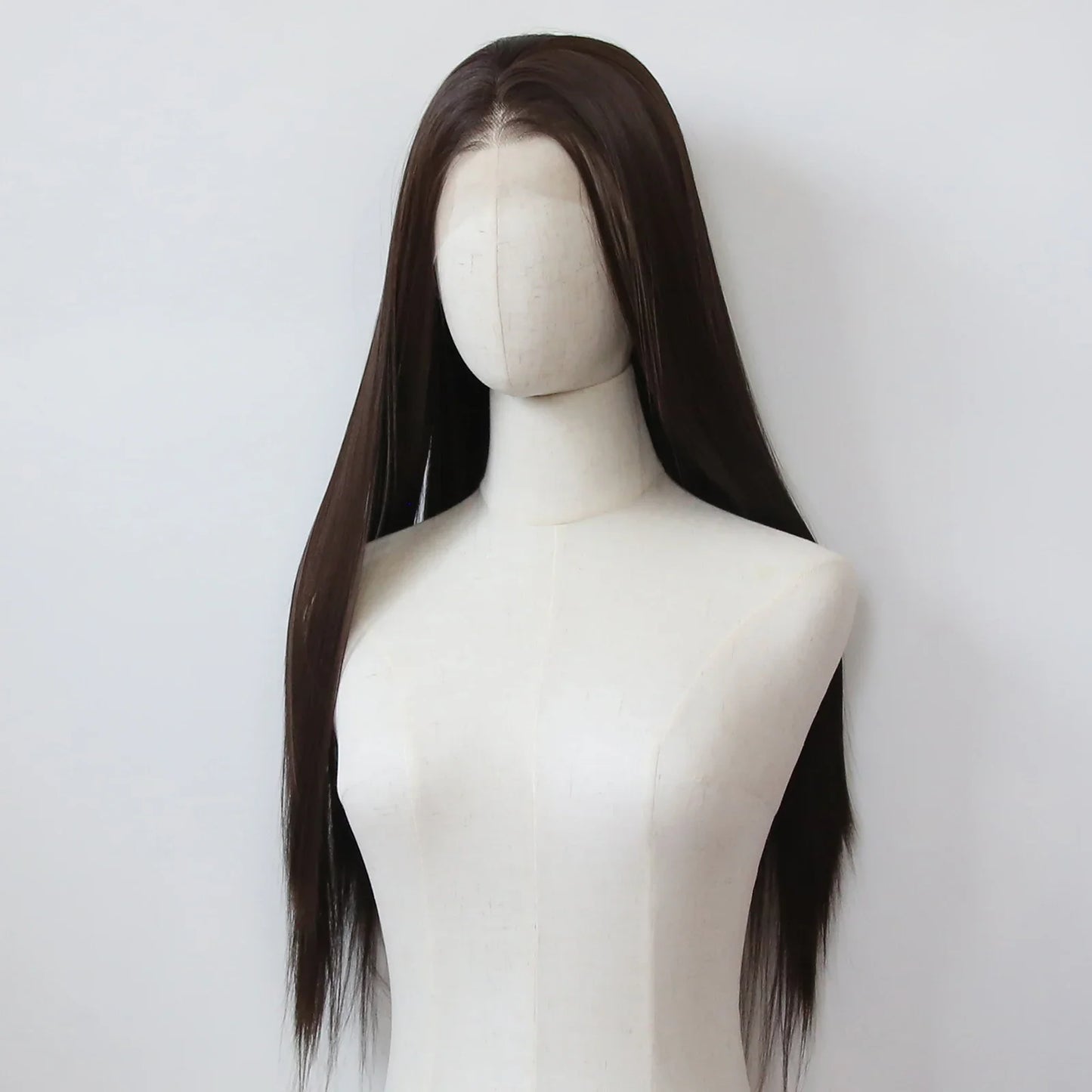 13*4 Dark Brown Synthetic Lace Front Wigs Chocolate Brown Long Straight Lace Front Wig for Women Pre Plucked Natural Hairline