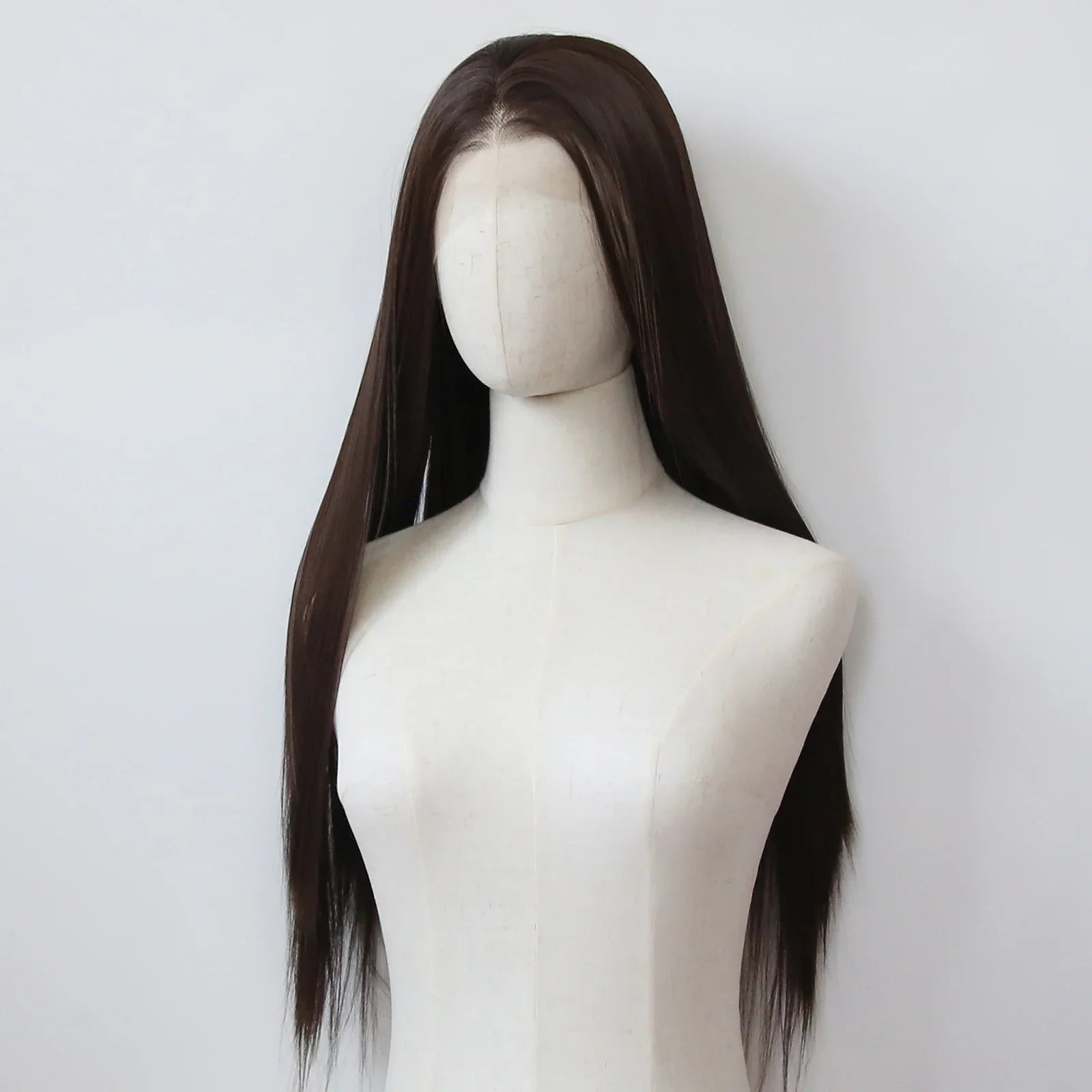 13*4 Dark Brown Synthetic Lace Front Wigs Chocolate Brown Long Straight Lace Front Wig for Women Pre Plucked Natural Hairline