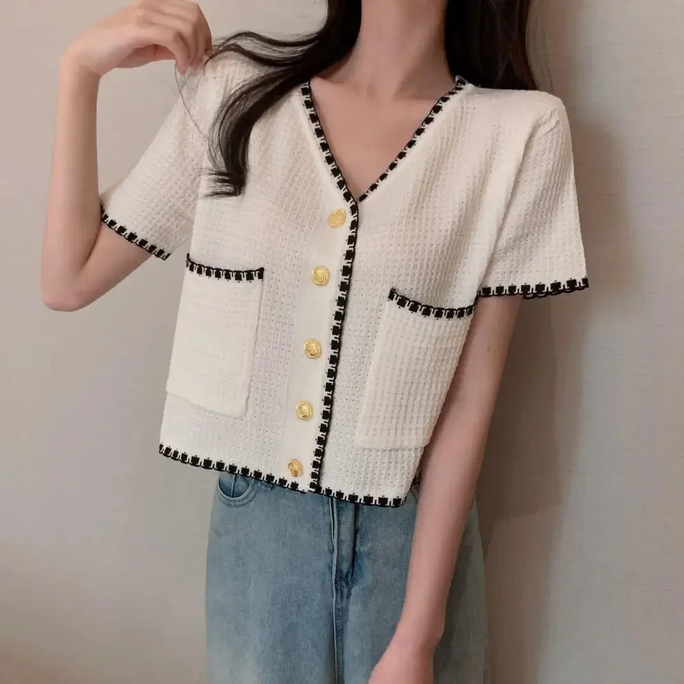 Plus Size Knitted Short Sleeve Open Cardigan for Women Elegant Slimming Style Summer Thin Material Big Size Fashionable