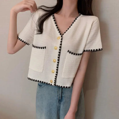 Plus Size Knitted Short Sleeve Open Cardigan for Women Elegant Slimming Style Summer Thin Material Big Size Fashionable
