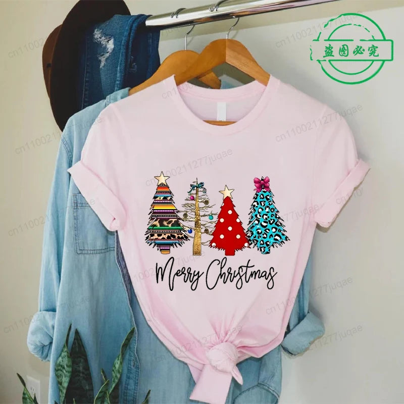 Christmas Lights Xmas Tree Print Fashion Graphic Women Tops Women Tshirt Tee Funny Christmas Party Aesthetic Shirt Camisas Mujer