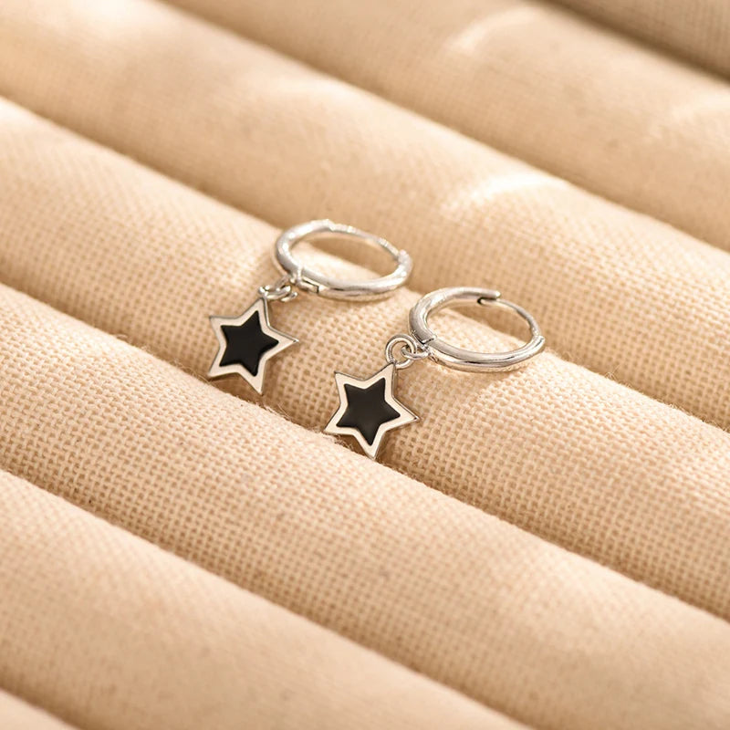 Cute Lovely Small Hoop Earrings For Women Tiny Huggie Mini Round Circle With Pentagram Star Pendant Female Dangle Ear Accessory Silver other