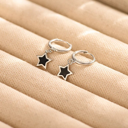 Cute Lovely Small Hoop Earrings For Women Tiny Huggie Mini Round Circle With Pentagram Star Pendant Female Dangle Ear Accessory Silver other