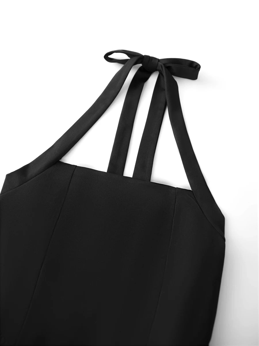 Women Summer Fashion Sexy Mini Tank Dress Sleeveless Halter Neck Solid Tie Up A-line High Waist Party Clubwear Bubble Dress