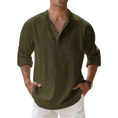 Streetwear Men Lightweight Shirts Long Sleeve Henley Cotton Linen Shirts for Men Beach Hawaiian Shirts Breathable Collar Tshirts Badiee Stylez