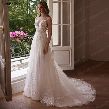 BEPEITHY Customized Strapless A Line Off Shoulder Long Sleeves Bride Ivory Wedding Dresses Glitter Court Train Bridal Gown 2025 Badiee Stylez