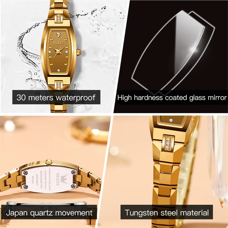 OLEVS Gold Tungsten Steel Women Watches Ultra-thin Luxury Fashion Ladies Waterproof Quartz Watch Relogio Feminino Reloj 2025