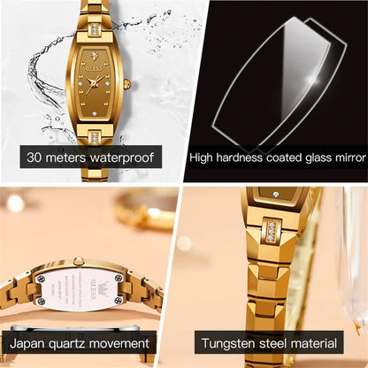 OLEVS Gold Tungsten Steel Women Watches Ultra-thin Luxury Fashion Ladies Waterproof Quartz Watch Relogio Feminino Reloj 2025