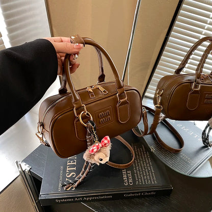 Luxury high-end designer portable bowling bag female 2025 new autumn and winter fashion all-match messenger bag small square bag Coffee color CHINA