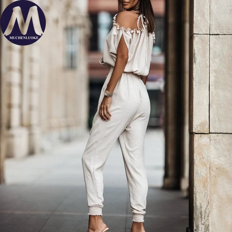 Jumpsuit Woman Summer New Elegant V Neck Pocket Elastic Waist Jumpsuits Fashionable Casual Loose Women's Clothing Jumpsuits