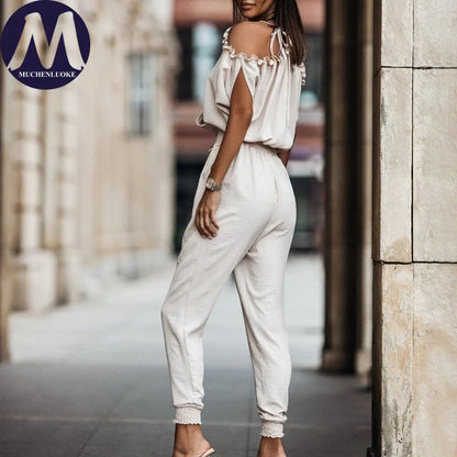 Jumpsuit Woman Summer New Elegant V Neck Pocket Elastic Waist Jumpsuits Fashionable Casual Loose Women's Clothing Jumpsuits