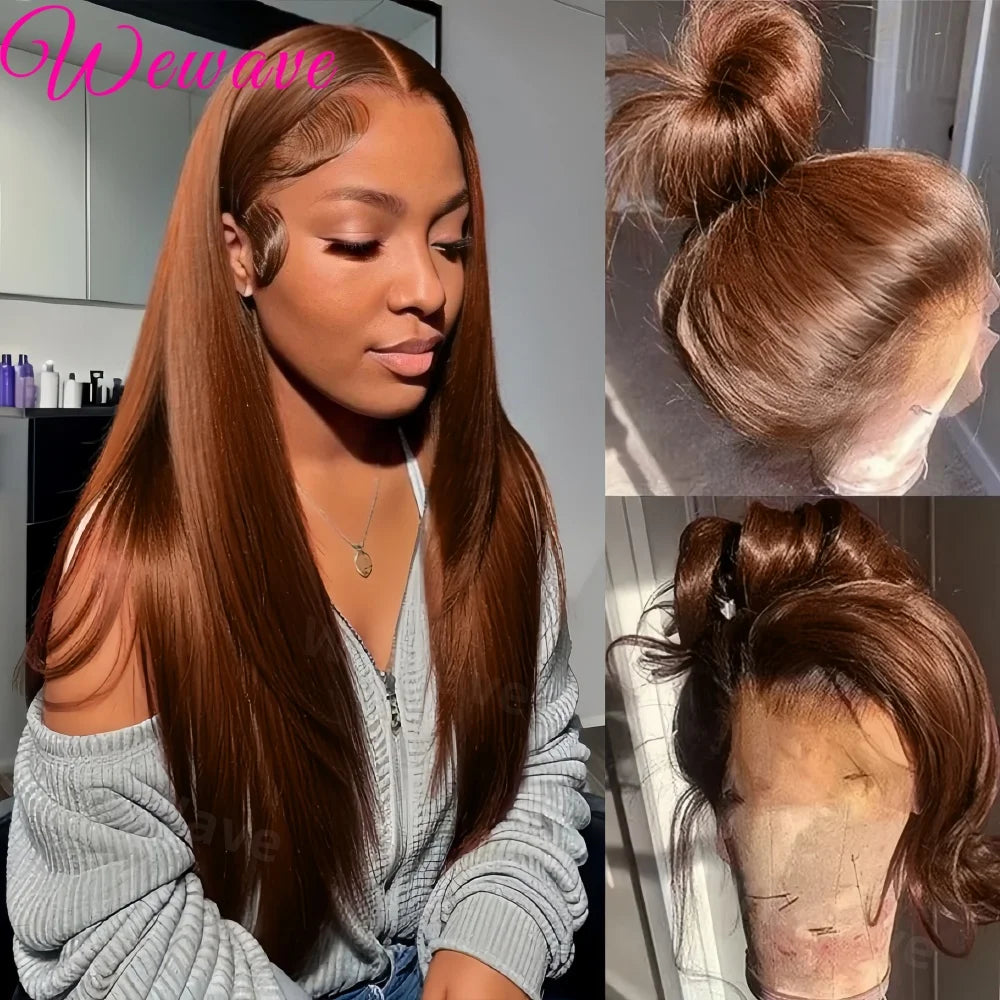 Bone Straight Chocolate Brown Lace Front Human Hair Wigs For Women Pre Plucked 13x4 13x6 Hd Transparent Colored Lace Frontal Wig 13x4 Lace Wig