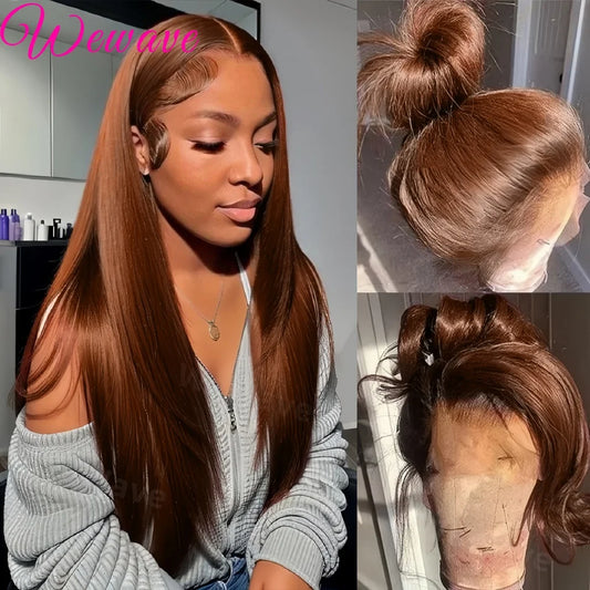 Bone Straight Chocolate Brown Lace Front Human Hair Wigs For Women Pre Plucked 13x4 13x6 Hd Transparent Colored Lace Frontal Wig 13x4 Lace Wig