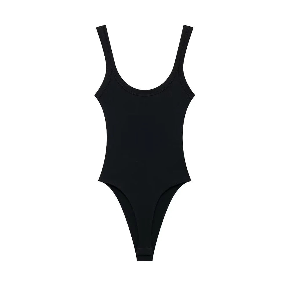 TRZA-Skinny Ribbed Bodysuits for Women, O Neck, Straps, Snap-Button, Female Playsuits, Sexy Fashion as picture 3