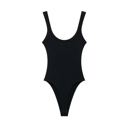 TRZA-Skinny Ribbed Bodysuits for Women, O Neck, Straps, Snap-Button, Female Playsuits, Sexy Fashion as picture 3