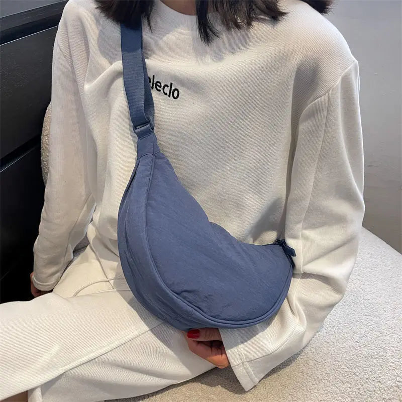 Women Crossbody Bag Casual Nylon Half Moon Shoulder Bags Large Capacity Lightweight Travel Women's Bag