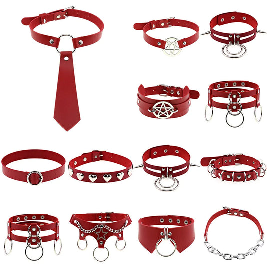 Punk Red Choker Necklace PU Leather Sexy Spiked Neck Strap Clavicle Collar Men Necklaces Hollween Women Y2K Jeweley Gift