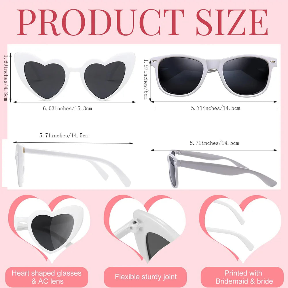 12-60Pcs Wedding Bridal Heart Shaped Sunglasses Party Favors Gift for Guests Bachelorette Hen Party Glasses Bridal Shower Decor