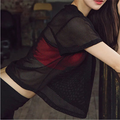 2025 Sexy Mesh Yoga Shirt Quick Dry Sport Fitness Female Running Shirt Gym Clothes Tank Top Workout Exercises T-Shirt Sportwear