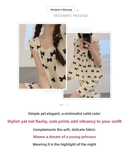 Summer Spwear Women's 2025 New Japanese Sle Fre Vest orts Woven Cotton Thin Home Clothes Set Sweet Print ort Pants