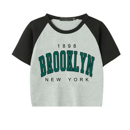 Women Brooklyn 1898 Letter Print Crop Tops Y2k T Shirt Harajuku Cropped Tshirt Funny Graphic T-shirt Korean Style Clothes Female 40919
