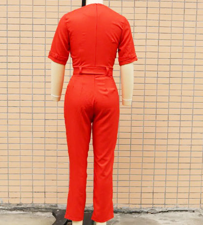 Women Suit Short Sleeve Jumpsuit Slim Fit Fashion Office Lady Spring Summer Elegant Solid Button Sexy High Waist Jumpsuits