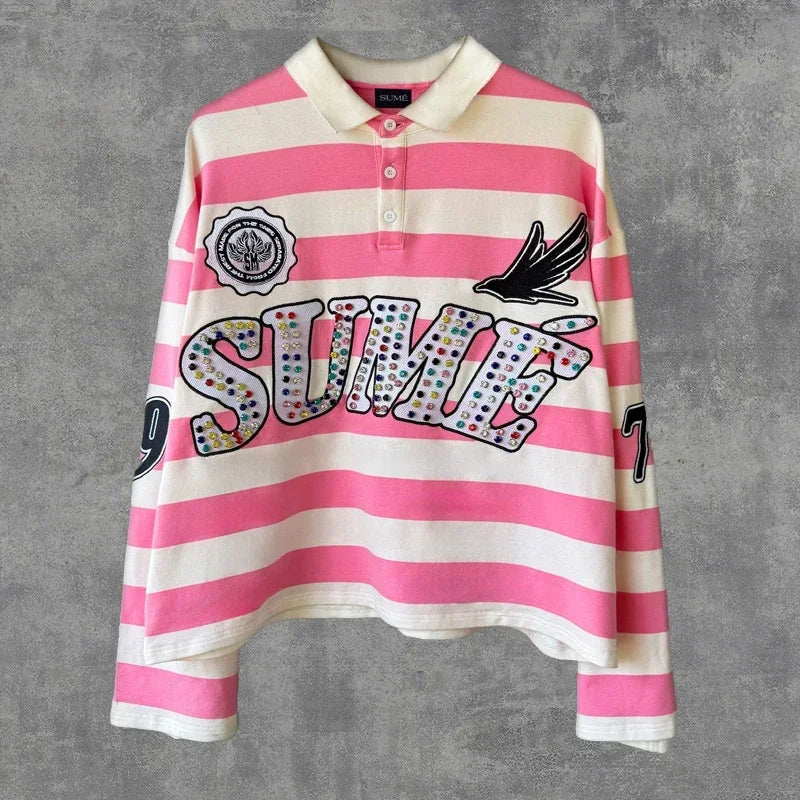 Couple summer washing fashion rhinestone striped two-piece set of denim shorts original color casual printing five-point pants