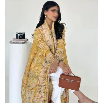 Abaya Ethnic Style Printed Pleated Coat Cape Shawl 2024 Spring/summer Big Collar Lace Up Cardigan Top Long Windbreaker Robe