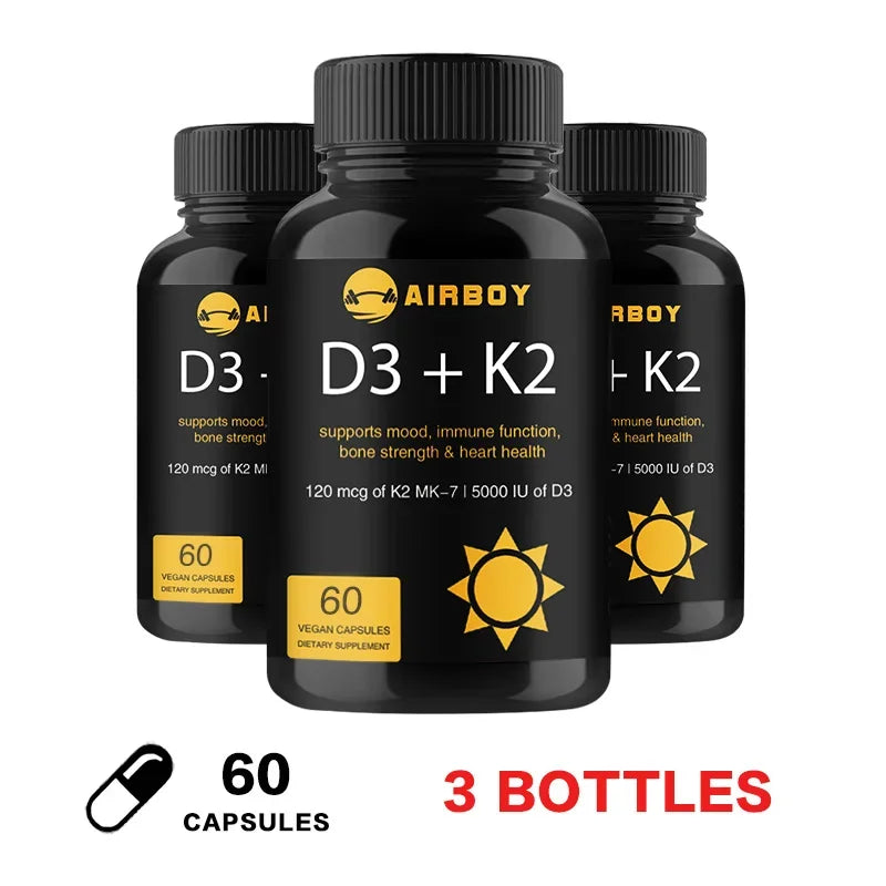 Vitamin D3+K2 Capsules - for Regulate Calcium Metabolism Bone & Heart & Immunity System HealthSupplements 60 Capsule-3bottles
