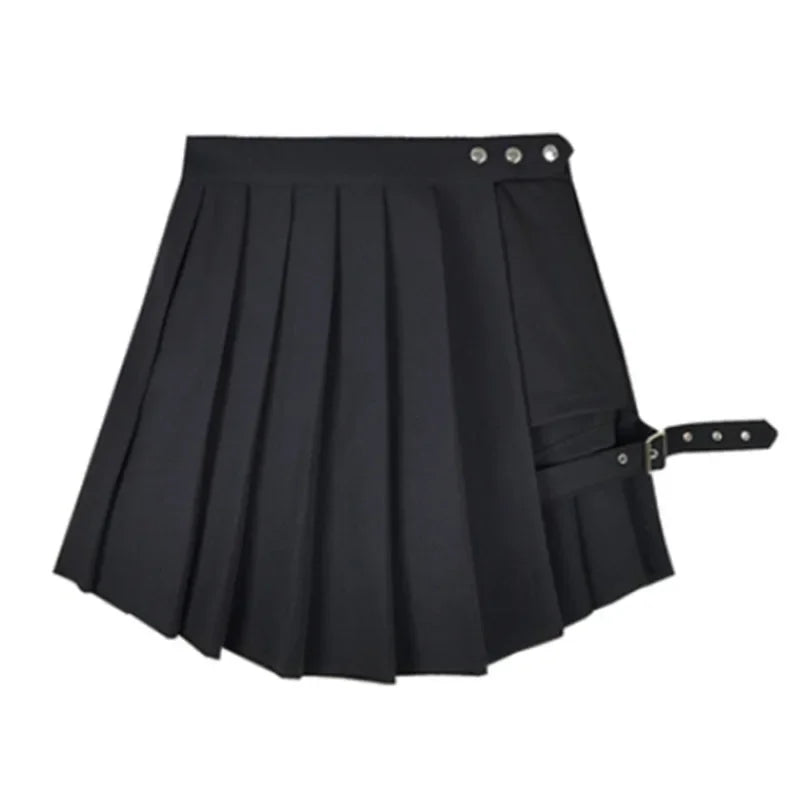 Red Pleated Skirts Streatwear plaid Side Button skirt womens Casual Mini Skirt All Match Women Short Skirt Fashion Tartan 704-1