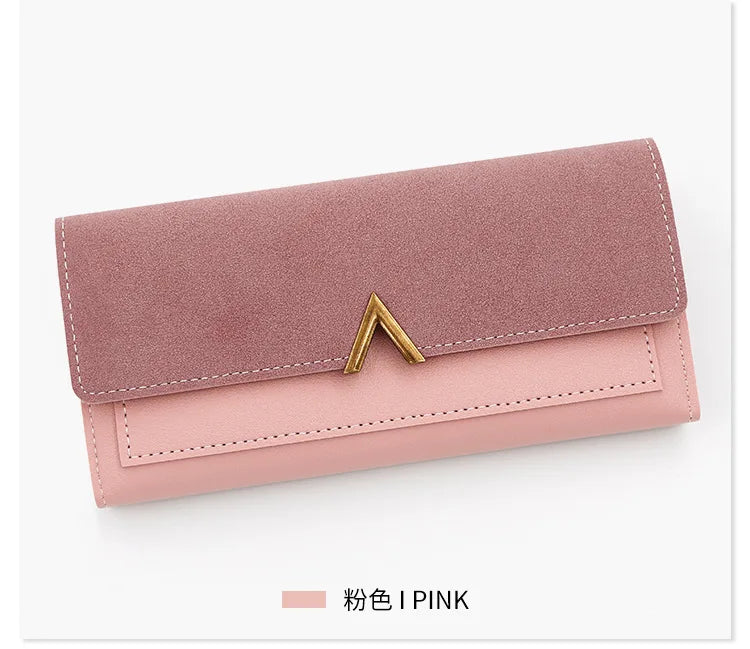 New Korean version women's wallet long V-shaped buckle three fold wallet for women, hand-held bag, change card bag