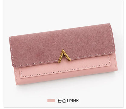 New Korean version women's wallet long V-shaped buckle three fold wallet for women, hand-held bag, change card bag