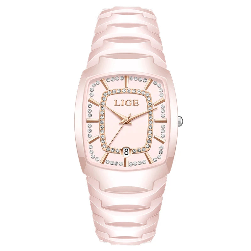 LIGE New Ladies Waterproof Watch Luxury Ceramic Braceletz Women Watches Creative Fashion Original Elegant Quartz Wristwatch Gift Pink
