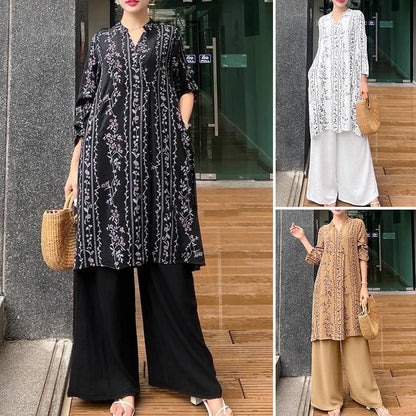 2025 ZANZEA Fashion Autumn Long Shirt Pant Suits Women Outfts 2 Piece Sets Long Sleeve Printed Tops Trousers Casual Tracksuits Badiee Stylez