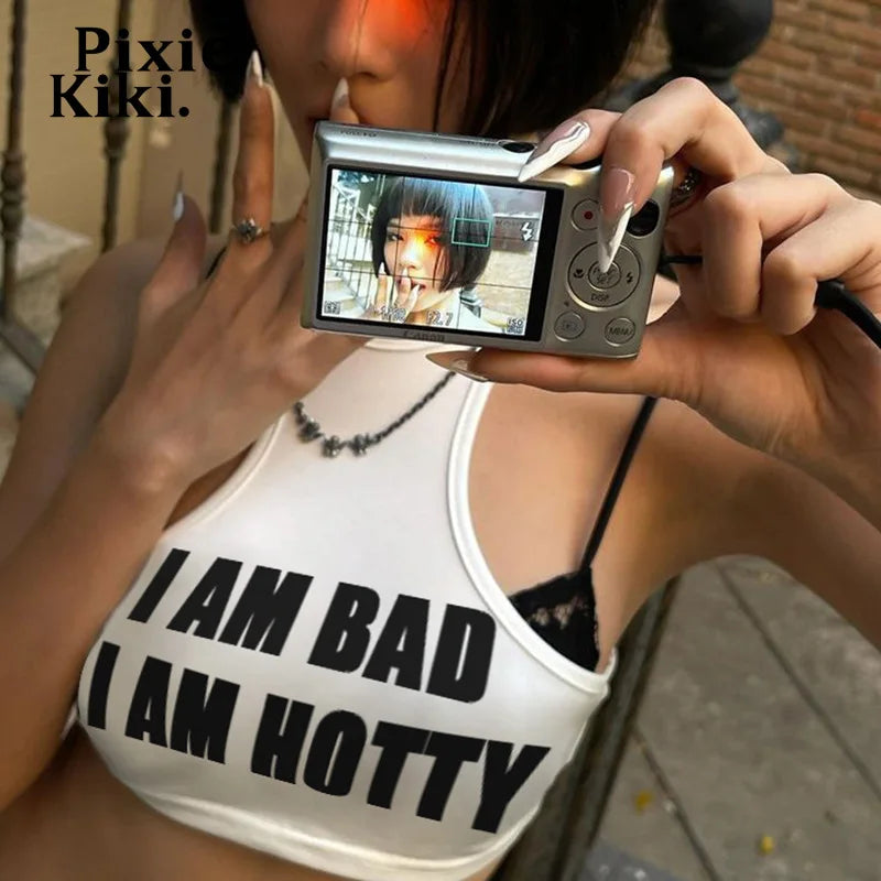 PixieKiki Letter Print Fake Two Pieces Racerback Tank Top Women Trendy Clothes 2024 Summer Y2k Crop Tops Streetwear P67-CA10