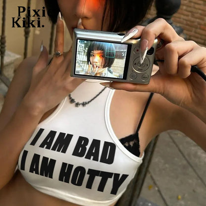 PixieKiki Letter Print Fake Two Pieces Racerback Tank Top Women Trendy Clothes 2024 Summer Y2k Crop Tops Streetwear P67-CA10