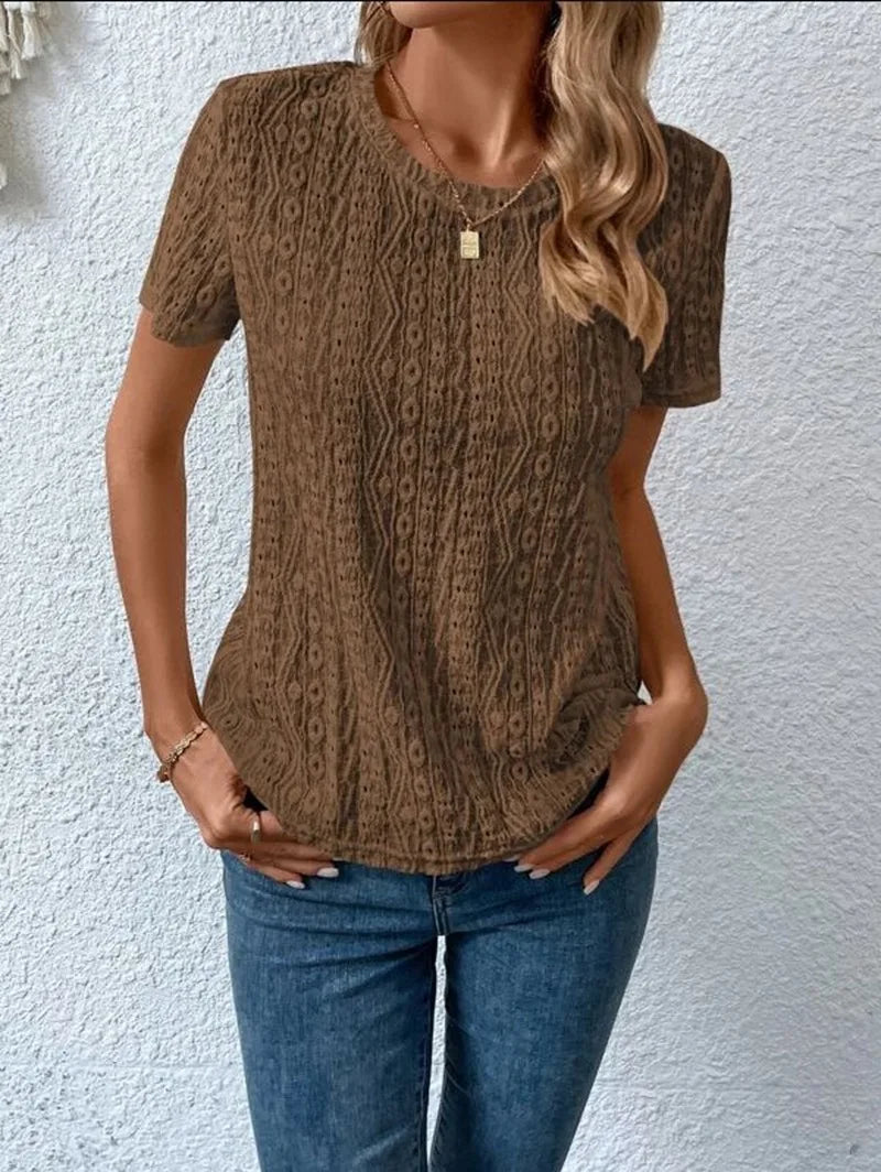 Summer Solid Short Sleeve Hollow Out Casual Shirt Women Fashion White Tops Blouse Sexys Mujer Blusas Elegantes Finas Para Mujer