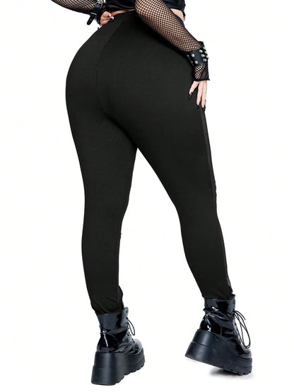 Plus Size Rave Coachella Women's Cock Eye Webbing Drawstring Tie-Up Mesh Spliced Mesh Trousers Punk Style